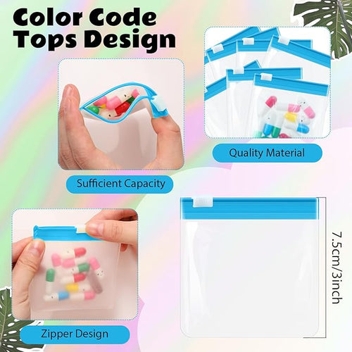 24 Pieces Pill Pouch Bags Zippered Set Reusable Translucent Medicine Organizer Sealing Travel Plastic Bags with Slide Lock for Storage(Light Blue)