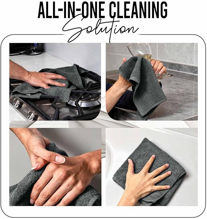 RIVERSIDE 24 Pack Washcloths Set - 100% Cotton [12x12 Inches] - 500 GSM, Soft, Quick-Dry & Highly Absorbent Face Towels - Perfect for Bathroom, Gym, Hotel, Spa & Travel - Grey