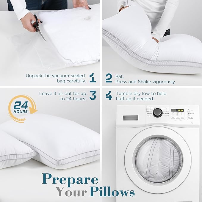 viewstar King Size Pillows Set of 2, Hotel Quality Cooling Down Alternative Gusseted Bed Pillows for Side, Back, or Stomach Sleepers, White, 19" x 33"