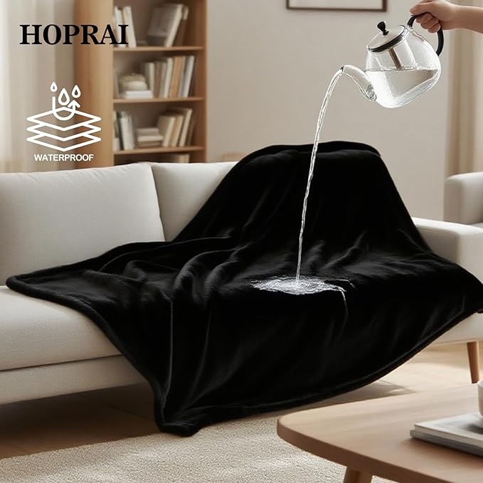 HOPRAI Dog Blanket, Waterproof Reversible Sherpa Fleece Throw Blanket, Furniture Cover for Bed, Couch, Sofa Protection from Liquid Pee and Pet Fur of Puppy, Cat (Black XS20*27inches)