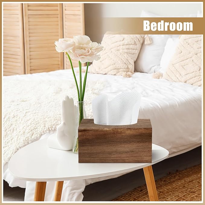 Rectangular Tissue Box Cover, Brown Tissue Box Cover Square Tissue Box Covers Holder for Bathroom Bedroom Dinner Table Office Tabletop