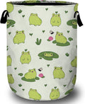Cute Frog Laundry Basket with Sturdy Handles, Collapsible Oxford Cloth Laundry Hamper Organizer Basket for Bathroom Bedroom 15.7x20 Inch