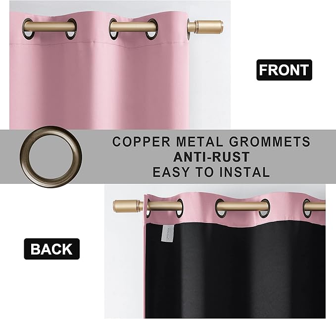 Rutterllow 100% Blackout Curtains, 96 Inches Long Full Blackout Drapes for Bedroom/Kids Room, Thermal Insulated Living Room Window Treatment Drapes (Set of 2 Panels, Pink, 52x96 inch)