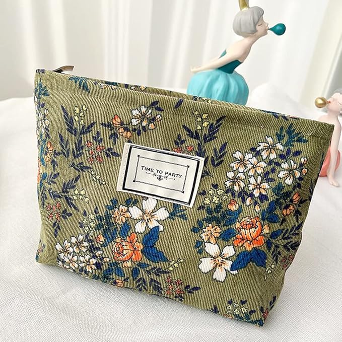 SxoSyo Cosmetic Bags for Women Makeup Bag Large Capacity Purse Travel Toiletry Zipper Storage Pouch Make up Brushes Organizer for Gifts (Plant Flowers, Dark Green)