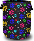 Colourful Paw Prints Bones Laundry Basket, Laundry Hamper Collapsible Oxford Cloth with Handle Clothes Toy Storage Bin for Bathroom Laundry Room Bedroom 15.7 X 20 Inch