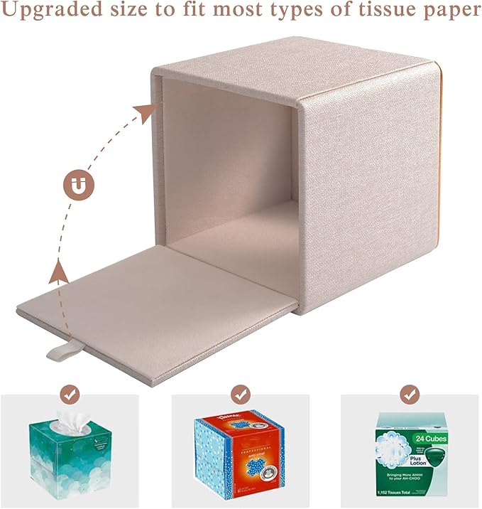 XNONE Tissue Box Cover Square Tissue Box Holder PU Leather Facial Organizer with Magnetic Bottom,Decorative Napkin Caddy for Vanity Dresser Night Stand Table Countertop Home Office Car,Beige