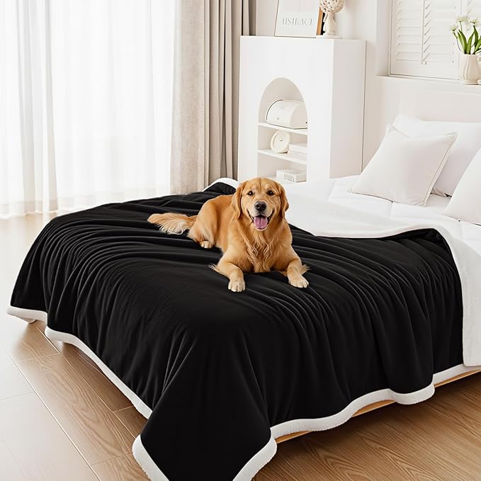 Smiry Waterproof Blanket Throw for Large Dogs, Soft Reversible Dog Blanket for Sofa Couch Bed, Washable Leakproof Sherpa Fleece Furniture Couch Protector(60"x80", Black/White)
