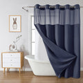 eachope Navy Extra Long No Hook Waffle Weave Shower Curtain with snap-in Liner Replacement, 230GSM Waterproof Fabric Hotel Shower Curtain Set for Bathroom, Through Mesh Top Window,71Wx86H