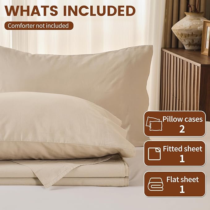 100% Linen Sheets King Size,Breathable & Durable 4-Piece Bed Flax Sheet Set,Soft All-Season Bedding for Hot Sleepers 16" Deep Pocket Oeko-TEX Certified,（King, Linen）