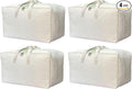 DoYiKe Soft Canvas Storage Bag with Zipper and Clear Window, Cotton Linen Organizer Storage for Pillow, Sweater, and Bedding, 55L, 4 Pack, Beige