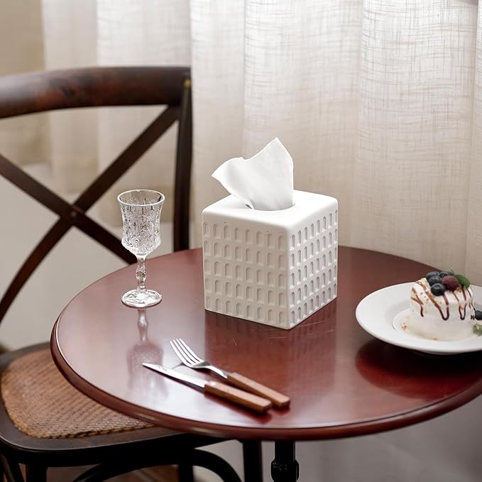 Colosseum Tissue Box Cover,Square Tissue Box Holder for Home Decor,Bathroom Countertop,Tabletop,Bedside Table,Office - Marble White