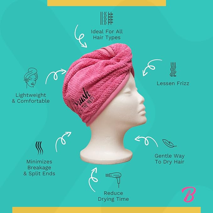 Felicia Leatherwood Microfiber Hair Towel Wrap - Quick Drying, Anti Frizz & Gentle on Hair - Easy to Use, Saves Time, Lightweight & Compact - for Curly, Long & Thick Hair - Men & Women - Pink
