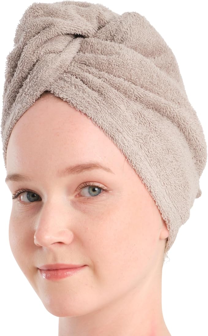 Seritaine Hair Towel Wrap for Women 2 Pack – 100% Turkish Cotton Turban for Wet Hair Quick Dry – Soft & Gentle Head Towel Cap– Soft and Absorbent Cotton - 10x26 inch