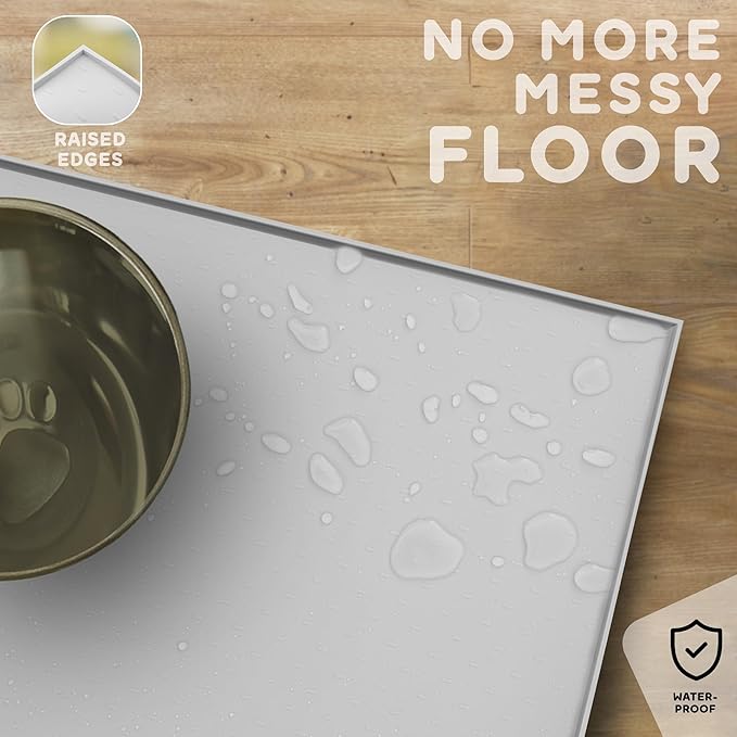 PetHappily Dog Food Mat - Raised Edges Dogs Mat for Food and Water Prevent Spill, Waterproof Cat Food Mats Protect Floors, Easy Clean Dog Bowl Mats for Food and Water, Silicone Pet Food Tray