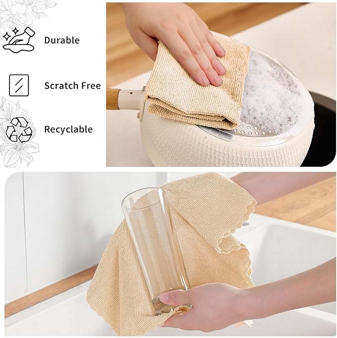 Tigona 80 Pack Microfiber Cleaning Cloth Roll,Lint Free Rags & Tear Away Reusable Towels Washable Scratch,Ultra Absorbent Dish Rags(12" x 12") for Car Kitchen Home Garage-Apricot Yellow