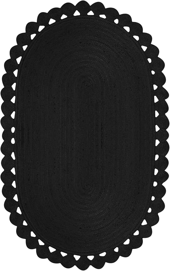 Runner Oval Rug 5x10 Area Rug Solid Pattern Kilim Rug Black Solid Design 0.27 inches ThickIndoor Outdoor Rug Flatweave Rug Indian Artisans Rugs for Home & Foyer Corridor Hallway & Stair Runner
