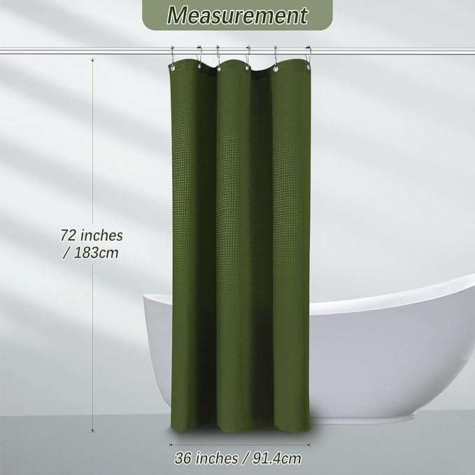 PANGSINNE Green Stall Shower Curtain Waffle Weave Fabric, Luxury Waterproof Shower Curtains, 256GSM Heavy Duty Camper Shower Curtain for Travel Trailers with 6 Metal Hooks, 36Wx72H Bright Green