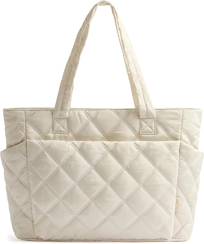 Uselike Tote Bag for Women, Lightweight Puffer Tote Work Bags with Compartments for Travel, Quilted Shoulder Bag with Zipper