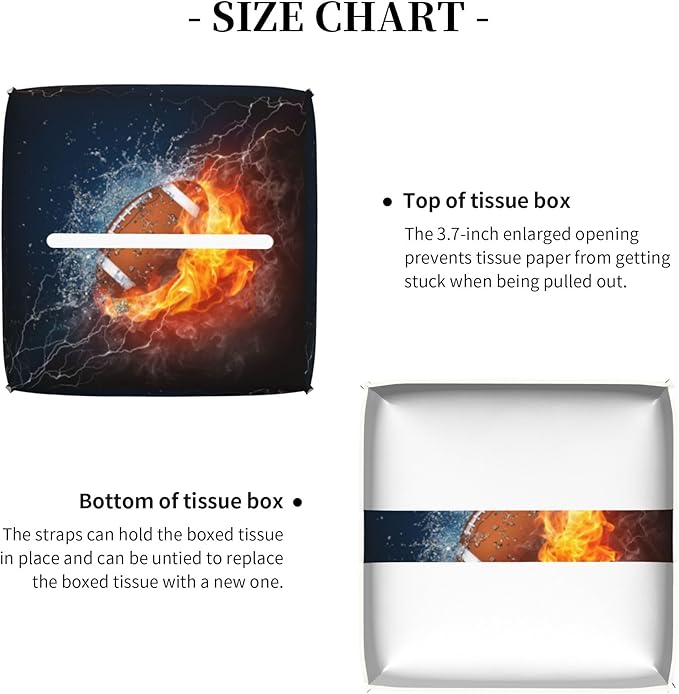 POIUBLE American Football in Fire and Water Tissue Box Cover Leather Tissue Box Holder Square Facial Paper Organizer Dispenser for Bathroom Kitchen Bedroom Vanity Countertop Night Stands