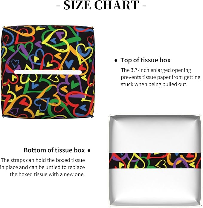 PVC Tissue Box Cover Holder,Heart Pattern Square Decorative Organizer,5.2"X5.2"X5.2" Tissue Case for Bathroom, Tabletop, Car, Office