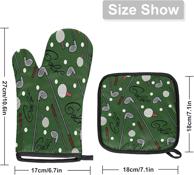 Oven Mitts and Pot Holders Sets of 2,Sport Golf Heat Resistant Kitchen Oven Gloves Potholder for Baking Grilling BBQ Cooking