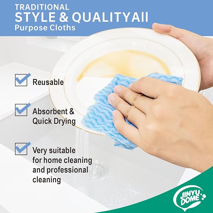 JINYUDOME Reusable Cleaning Cloths Disposable Cleaning Cloth Dish Cloth Dish Towels Dish Rags All Purpose Cloths on 2 Rolls Blue&Red -200 Pieces