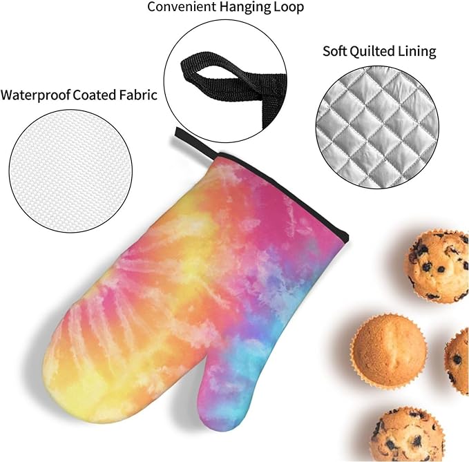 Oven Mitts and Pot Holders Sets of 4 Colorful Tie Dye Kitchen Potholder Gloves Heat Resistant Non-Slip for Chef Baking Cooking Grilling BBQ Mittens