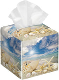 POIUBLE Seashells and Starfish on Beach Tissue Box Cover Leather Tissue Box Holder Square Facial Paper Organizer Dispenser for Bathroom Kitchen Bedroom Vanity Countertop Night Stands