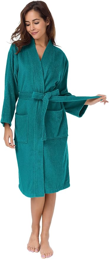 SIORO Women Terry Cloth Bath Robes with Pockets, Soft Long Cotton plush Kimono Wrap Bathrobe, Spa, Fuzzy Female nightgrown
