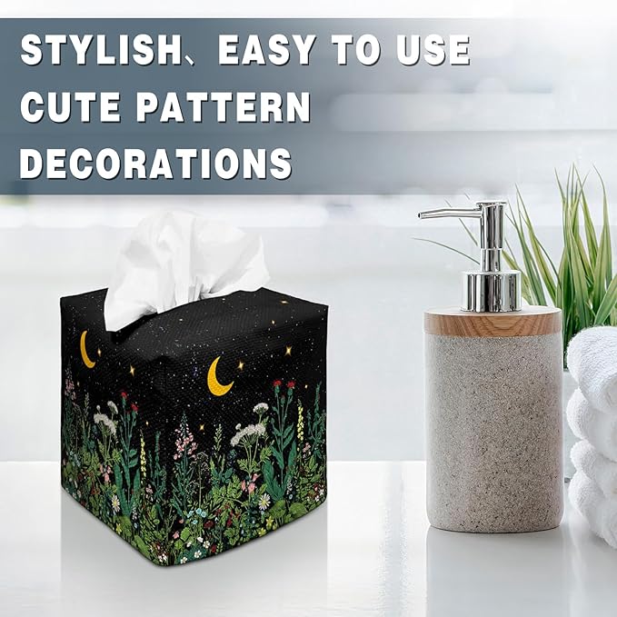 Tissue Box Cover Square Decorative Tissue Box Holder Cute Funny Cube Tissue Case Cover-Wildflowers Tissue Box Cover