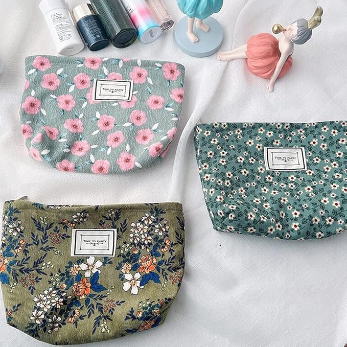 SxoSyo Cosmetic Bags for Women Makeup Bag Large Capacity Purse Travel Toiletry Zipper Storage Pouch Make up Brushes Organizer for Gifts (Plant Flowers, Dark Green)