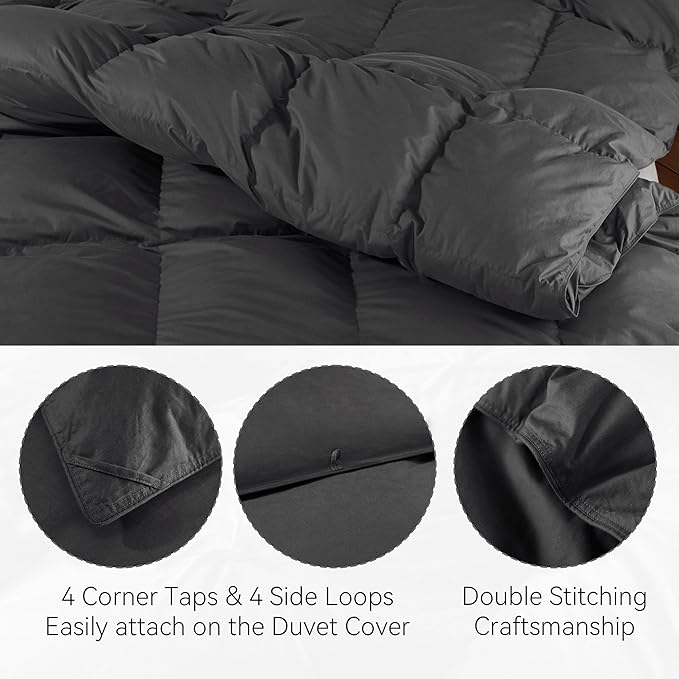 SNOWMAN Premium Down Comforter King Size, Luxurious All Season Duvet Insert with Cotton Blended Fabric, 3D Baffle Box Design Hotel Bedding Comforter (Dark Grey,106"x90")
