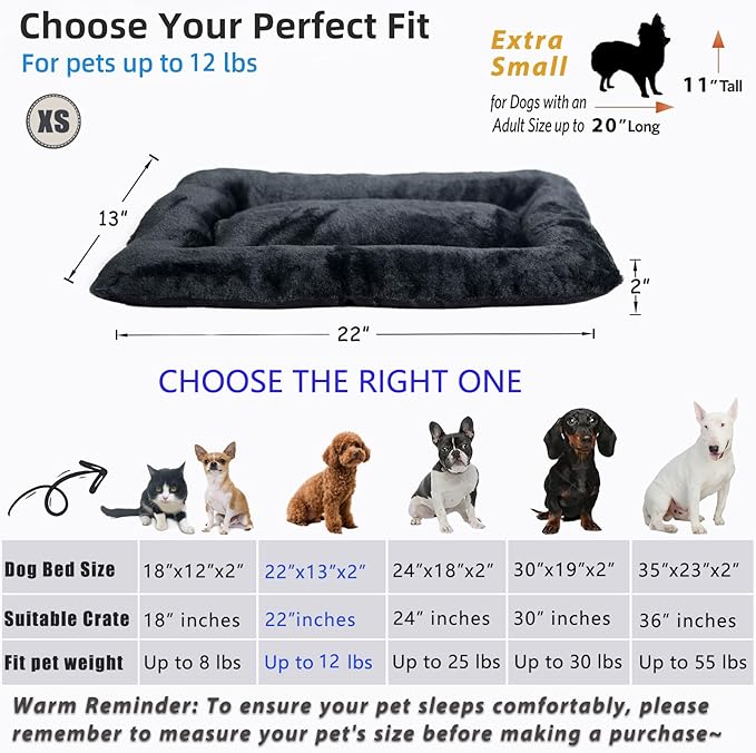 Pet Bed for Crate 22 x 13 inch Fit Dogs or Cats Washable&Anti-Slip,Ultra Soft XS Dog Beds Kennel Pad for Cage Soft Flat Puppy Kitten Cushion Sleeping Mat,Black