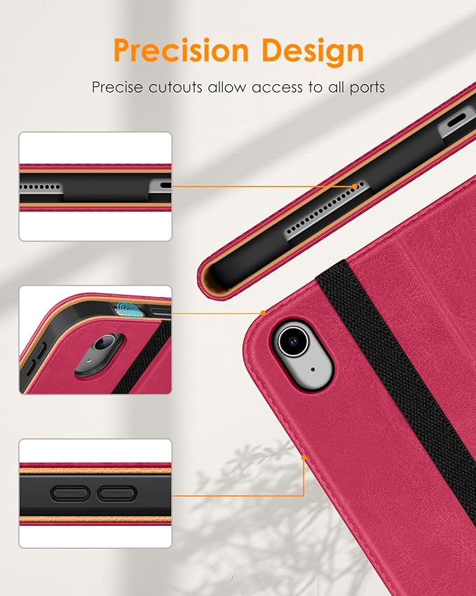 DTTO for iPad (A16) 11th Generation Case 11 Inch 2025, iPad 10th Generation Case 10.9 Inch 2022, Premium Leather Business Folio Stand Cover with Pencil Holder - Auto Wake/Sleep, Peach