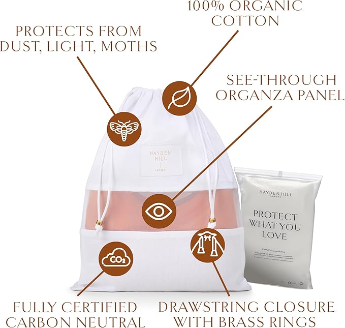 Hayden Hill Luxury Organic Cotton Dust Bags For Handbags - 3 Pack Mixed Sizes - Purse Storage, Shoe Bags and Handbag Protectors For Closet - Certified Carbon Neutral