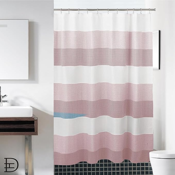 Dainty Home | Blush Ombre Waffle Weave Shower Curtain - 70" x 72" - Water Resistant Polyester Blend Fabric Shower Curtain - The Best Gradient Design Washable Waffle Shower Curtain