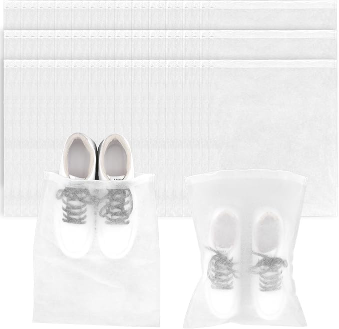 Lemecima 200 Pcs Shoe Bag Drawstring Storage Organizer - Dust Proof Non Woven Fabric Shoe Bags for Travel, Boots & Handbag Protection, 12.6 x 15 Inches White Reusable Dust Bags for Handbags
