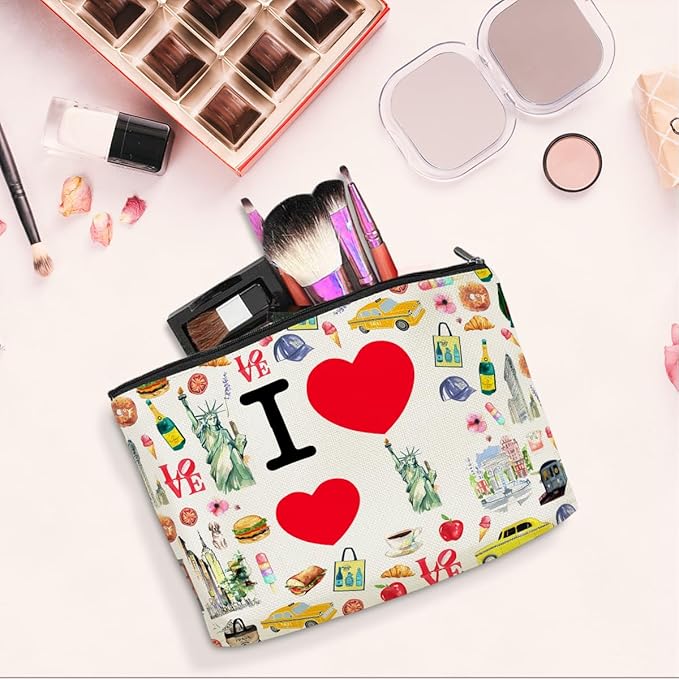 New York Makeup Bag Cosmetic Bag, Travel Gifts for Women, Souvenir Merchandise for NY Lovers & Travellers