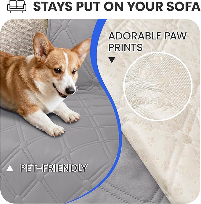 CYCMACO Waterproof Couch Covers for Pets, Waterproof Dog Bed Cover, Anti-Slip Soft Dog Blankets, Couch Cover for Dogs Washable, Pet Blanket for Puppy Large Dogs Cat (82x102 Inch, Light Grey)