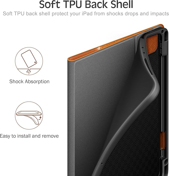 KingBlanc Case for iPad Pro 13-inch (M5 2025, M4 2024) with Built Pencil Holder, PU Leather Smart Stand Cover, Auto Sleep/Wake, Supports Pencil Pro/Pencil (USB-C), Multi-Viewing/Drawing Angles, Brown