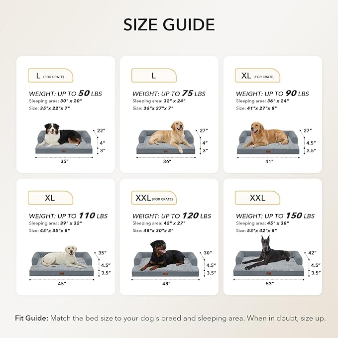 Casa Paw Orthopedic XXL Dog Beds, Waterproof Egg Crate Foam Big Pet Bed for All Breed Sized Dogs 53x42Inch, Washable Extra Large Dog Couch Bed with Removable Cover and Non-Slip Bottom, Grey