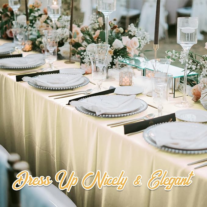 BRILLMAX 8 Pack Beige Tablecloths for 6 Foot Rectangle Tables 60 x 102 Inch - 6ft Rectangular Bulk Linen Polyester Fabric Washable Cloth Cover for Wedding Reception Banquet Birthday Party