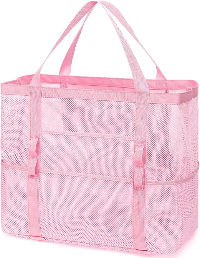 Fammart Mesh Beach Bag, Large Beach Tote with Zipper Pocket for Family Pool Bag for Toys & Vacation Essentials