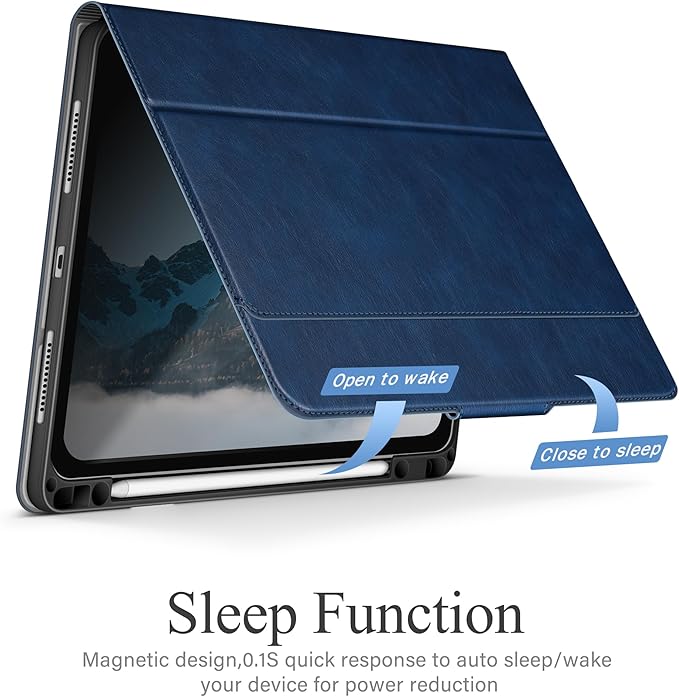 auaua Case for iPad Air 11 Inch M3/M2 (2025/2024), iPad Air 5th/4th Generation (2022/2020), with Pencil Holder and Pocket, Typing Angle Muti-Stand Magnetic Closure Auto Sleep/Wake (Blue)