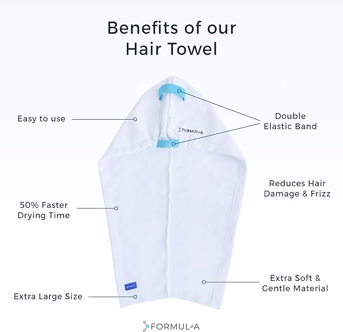 FORMUL-A Microfiber Hair Towel Wrap for Women – Anti Frizz Towel - Fast Hair Drying Towel Wrap – Hair Care Products – Hair Plopping Wrap Towel – Hair Turban for Wet Hair – Super Absorbent