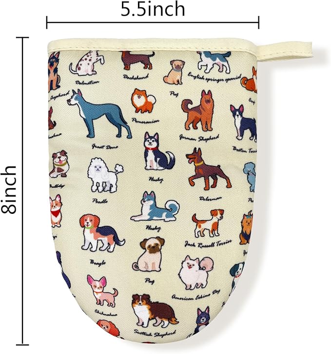 Dog Flowe Beige Boston Terrier Dachshund Mini Silicone Oven Mitts, Heat Slip Resistant Kitchen Gloves 2-Pack Set, Soft Short Small Oven Mittens Pot Holders for Baking Grilling Barbecue Microwave Gift