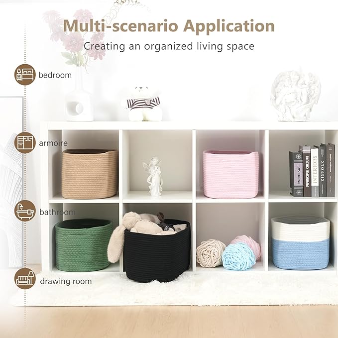 ECDYQXVU Cotton Rope Storage Basket, 15x10x9 Inches, Woven Basket for Shelves, Clothes, Towels, Books, and Laundry, Jute Brown (1 Pack)