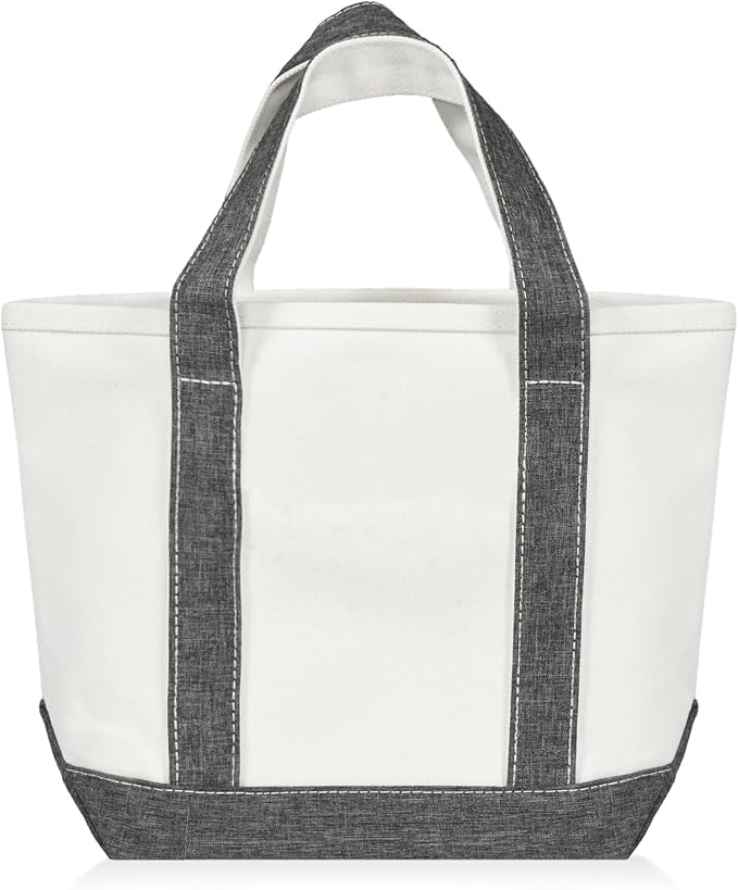 DALIX 14" Mini Small Cotton Canvas Party Favor Wedding Gift Tote Bag in Gray White