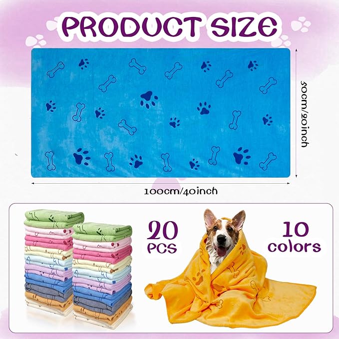 SENONAPO 30 Pcs Dog Towels for Drying Dogs Bulk 20 x 40 Inch Quick Drying Pet Bath Towels Colorful Pet Grooming Towel Absorbent Microfiber Towel for Small Medium Large Dog Puppy Cat