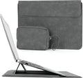 Allinside 13-14 Inch Laptop Sleeve Case for MacBook Pro 14" 2021-2024/MacBook Air 13" 2010-2017/MacBook Pro 13" 2010-2015, Waterproof Matte PU Leather Sleeve Cover with Stand & Accessory Pouch, Gray